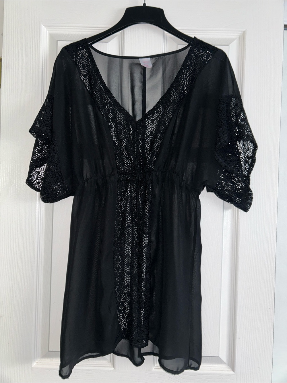 Xhilaration Black Sheer Lace V-Neck Cover-Up Medium - Picture 1 of 8